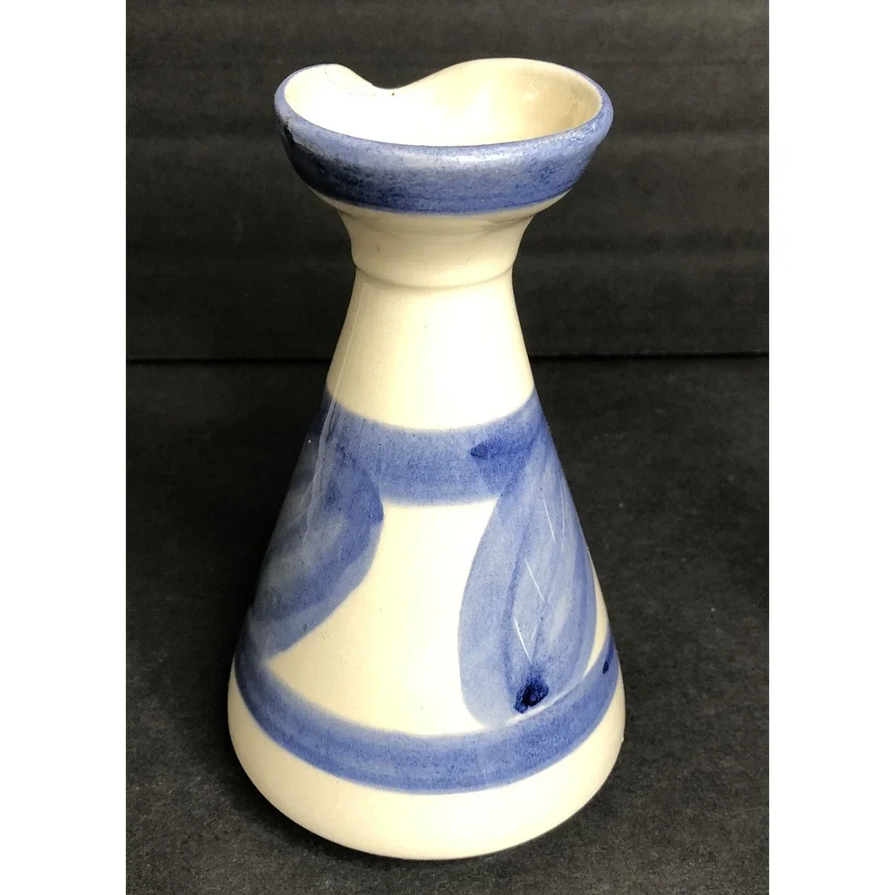 Corfu Pottery Vinegar & Oil Bottles Hand Made Blue and White Leaf Design READ